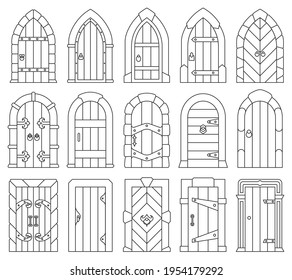 Medieval door vector outline set icon. Vector illustration castle doors on white background. Isolated outline set icon medieval door.