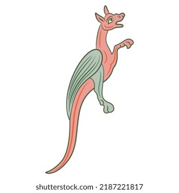 Medieval dragon. Illuminated manuscript motif. Fantastic animal. Isolated vector illustration.