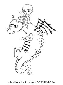 Medieval dragon and knight of fairytale design vector illustration