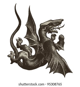 Medieval dragon - vintage engraved illustration - "La mosaique " edited by A.Bourdilliat  1875 - Paris