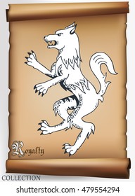 Medieval drawings of animals on old scroll. Vector illustration.