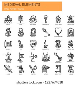 Medieval Elements , Thin Line And Pixel Perfect Icons