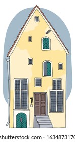 Medieval estonian house. Hand-drawn vector illustration.