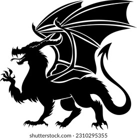 Medieval Europe style dragon tattoo silhouette isolate Wyvern Drake 