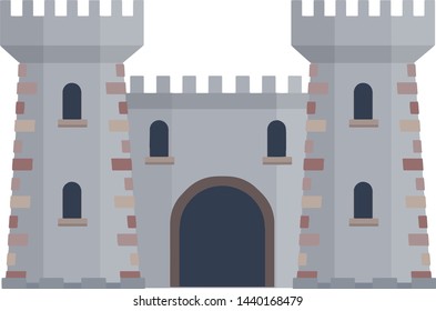 Medieval European stone castle. Knight's fortress. Military building with walls, gates and tower. The concept of security, protection and defense