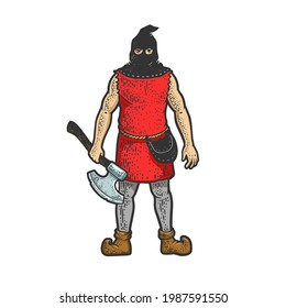 medieval executioner color line art sketch engraving vector illustration. T-shirt apparel print design. Scratch board imitation. Black and white hand drawn image.