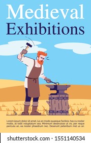 Medieval Exhibition Brochure Template. Middle Age Craft Fair Flyer, Booklet, Leaflet Concept With Flat Illustrations. Vector Page Cartoon Layout For Magazine. Advertising Invitation With Text Space