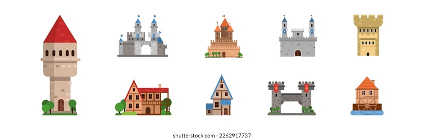 Medieval Facade Building and Stone Construction Vector Set