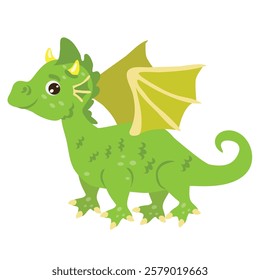 Medieval fairy tale  green dragon vector cartoon illustration