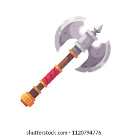 Medieval fantasy axe flat icon. Game weapon illustration.