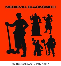 Medieval Fantasy Blacksmith Silhouette Vector Collection