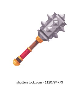 Medieval fantasy mace flat icon. Game weapon illustration.