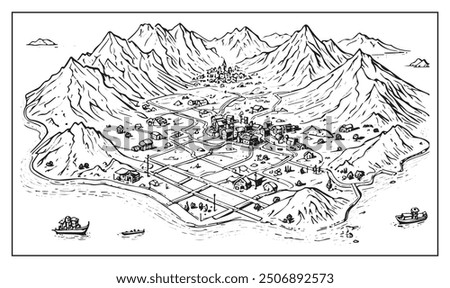 medieval fantasy map with pirates, castles and treasures