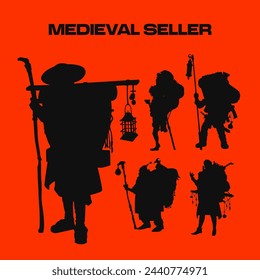 Medieval Fantasy Seller Silhouette Vector Collection