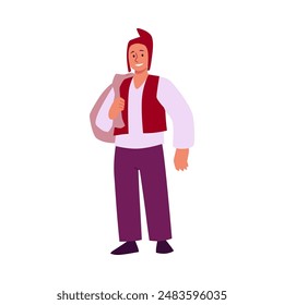 Medieval farmer. Vector illustration of a man in vintage antique clothing, ideal for icons and design elements on an isolated background. Flat cartoon style.