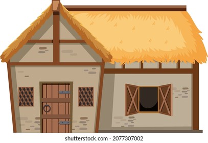 Medieval farmhouse isolated on white background illustration