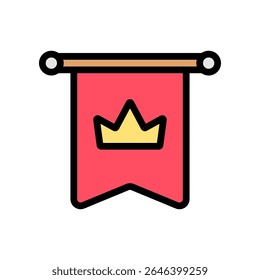 Bandeira medieval em estilo de contorno colorido com design heráldico em negrito. Ideal para impérios de fantasia, marcadores de mapas e ilustrações com tema de castelo.