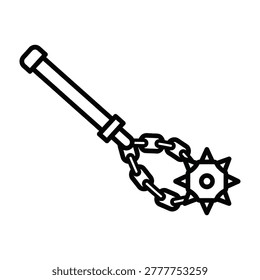 Medieval flail weapon with handle chain and spiked ball on a white background