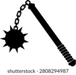 Medieval flail weapon silhouette icon with spiked mace ball and chain for combat, warfare and fantasy design