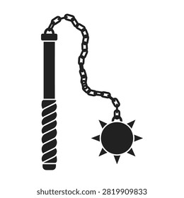 Medieval flail weapon with spiked ball on chain and wooden handle, used for combat and self-defense