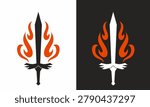 Medieval Flaming Sword Minimalist Vector Clipart Set