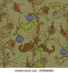 medieval floral pattern red ans white colours in doodle style