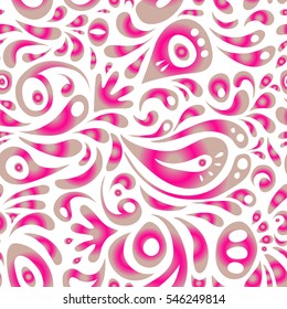 Medieval floral royal pattern. Good for greeting card for birthday, invitation or banner. Decorative symmetry arabesque. Neutral and magenta seamless pattern on a white background. Vector illustration