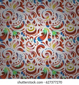 Medieval floral royal pattern. Green, brown and yellow seamless pattern.