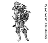 Medieval Flute Player Hand Drawn Engraving Illustration
