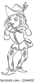 Medieval flutist. Element for coloring page. Cartoon style.