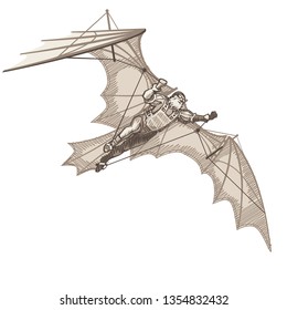 Medieval flying machine on a white background in four colors