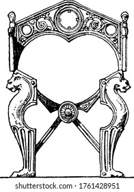 The Medieval Folding-Chair, made of bronze gilt found in the Throne of Dagobert, vintage line drawing or engraving illustration.