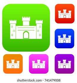 Medieval fortification set icon color in flat style isolated on white. Collection sings vector illustration