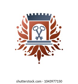 Medieval fortress decorative isolated vector illustration. Antique Fortress logo in old style on isolated white background.