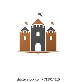 Medieval fortress decorative isolated vector illustration. Antique Fort logo in old style isolated on white background.