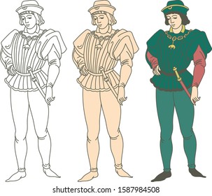 Medieval french or german man wearing historic middle age costume