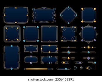 Medieval game frames. Dark fantasy rpg gaming ux ui window frame, gothic interface menu border button bar golden art deco ornament title antique design swanky vector illustration original artwork