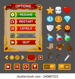 Medieval game GUI pack. Vector illustration