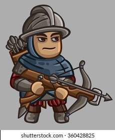 Colección de personajes de juegos medievales Sprites. Fuerte arbalester. Ilustración del vector