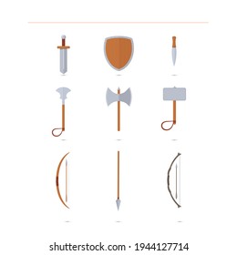Juego de armas de juego medievales Juego de fantasía Vector RPG Iconos aislados Vector de diseño plano Ilustración