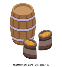 Medieval gold barrel icon isometric vector. Medieval people. Castle king