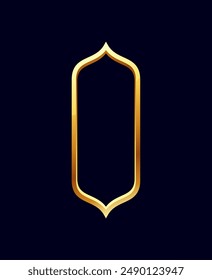 Medieval golden frame. Vintage empty shiny border oriental style shape vector illustration. Luxury label for interface ui ux game. Award or rank badge. Fantasy menu button design element