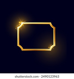 Medieval golden frame. Vintage empty border rectangle shape vector illustration. Luxury label for interface ui ux game. Shiny award or rank badge. Fantasy glossy menu button design element