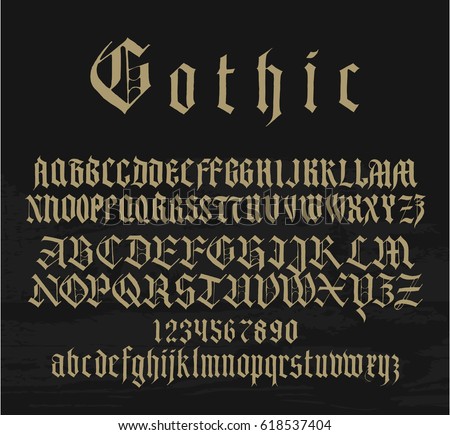 medieval gothic font with capitals, lowercase and small caps and numbers alternatives