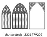 Medieval Gothic stained glass cathedral window set