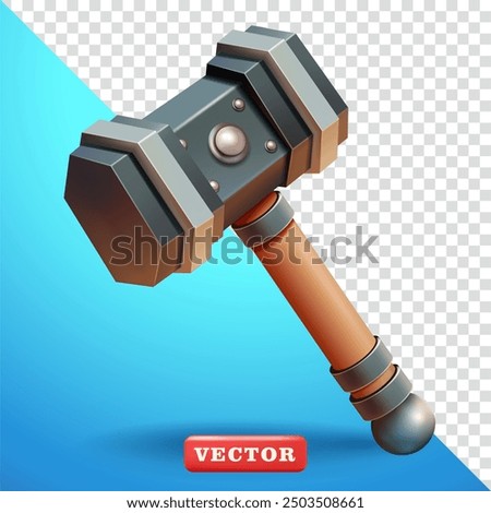 Medieval hammer, 3d vector. Suitable for design elements and video games