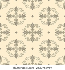 Mão Medieval Desenhada Com Cinza Prateado Detalhado Tradicional no Fundo Bege para o Padrão de Elegância. Ilustração ikat barroco Repetir pergaminho ornamento de rico desenho de borda de motivo tapete de bordado