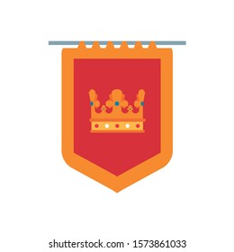 medieval hanging pennant with crown flat style icon vector illustration design