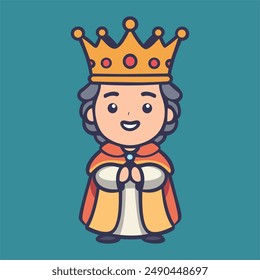 Medieval happy king cartoon character standing illustration.