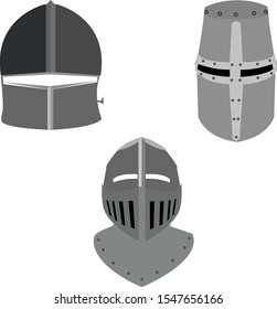 Medieval helmet, 3 piece, different culture armor, vektor.